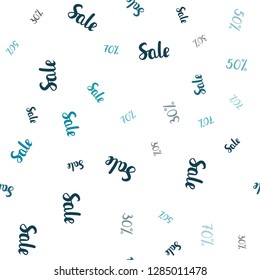 Light Blue, Green vector seamless template with 30, 50, 70% selling. Gradient illustration with discount signs on white backdrop. Backdrop for ads, leaflets of Black Friday.