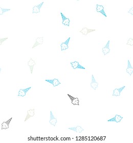 Light Blue, Green vector seamless pattern with cold ice-cream. Set of abstract ice-cream cones with colorful gradient. Pattern for menu of cafes and restaurants.