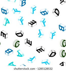 Light Blue, Green vector seamless background with 3D signs of alphabet. Abstract illustration with colorful 3D latin alphabet. Pattern for trendy fabric, wallpapers.