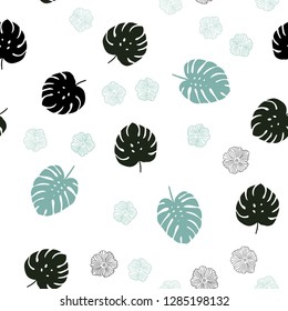 Light Blue, Green vector seamless doodle backdrop with flowers, leaves. Glitter abstract illustration with leaves and flowers. Design for textile, fabric, wallpapers.