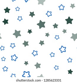 Light Blue, Green vector seamless template with sky stars. Glitter abstract illustration with colored stars. Design for wallpaper, fabric makers.