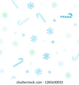 Light Blue, Green vector seamless texture with xmas sweets, candies.