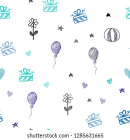 Light Blue, Green vector seamless layout in new year style. Illustration with a gradientheart, baloon, candy, gift, star, ribbon. Design for colorful commercials.