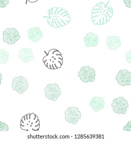 Light Blue, Green vector seamless natural pattern with flowers, leaves. Colorful illustration in doodle style with leaves, flowers. Design for wallpaper, fabric makers.