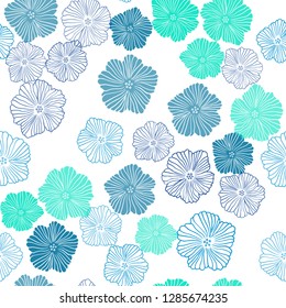 Light Blue, Green vector seamless elegant wallpaper with flowers. Flowers in natural style on white background. Texture for window blinds, curtains.
