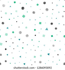 Light Blue, Green vector seamless cover with polygonal style with circles. Decorative design in abstract style with lines, dots, cubes. Pattern for design of fabric, wallpapers.