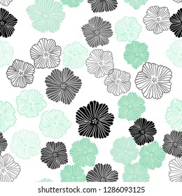 Light Blue, Green vector seamless natural background with flowers. Flowers in natural style on white background. Texture for window blinds, curtains.