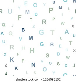 Light Blue, Green vector seamless texture with ABC characters. Shining illustration with ABC symbols on abstract template. Pattern for trendy fabric, wallpapers.