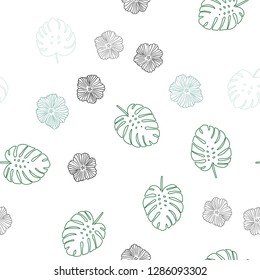 Light Blue, Green vector seamless doodle pattern with flowers, leaves. Decorative design in Indian style on white background. Template for business cards, websites.
