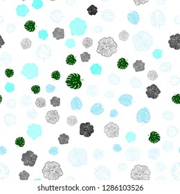 Light Blue, Green vector seamless doodle pattern with leaves, flowers. Modern abstract illustration with leaves and flowers. Design for wallpaper, fabric makers.