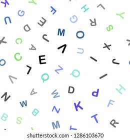 Light Blue, Green vector seamless pattern with ABC symbols. Shining colorful illustration with isolated letters. Pattern for design of fabric, wallpapers.