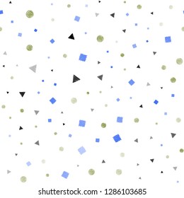 Light Blue, Green vector seamless pattern with polygonal style with circles. Illustration with set of colorful circles, triangles, squares. Pattern for trendy fabric, wallpapers.