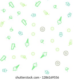 Light Blue, Green vector seamless cover with cuisine gourmet. Beautiful colored illustration with food in doodle style. Pattern for menu of cafes, bars, restaurants.
