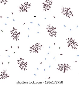 Light Blue, Green vector seamless natural background with leaves, branches. Colorful illustration in doodle style with leaves, branches. Pattern for trendy fabric, wallpapers.