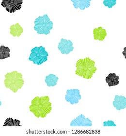 Light Blue, Green vector seamless elegant pattern with flowers. Glitter abstract illustration with flowers. Template for business cards, websites.