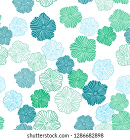 Light Blue, Green vector seamless natural background with flowers. Flowers in natural style on white background. Design for wallpaper, fabric makers.