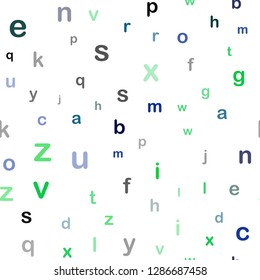 Light Blue, Green vector seamless background with signs of alphabet. Modern geometrical illustration with ABC english symbols. Texture for window blinds, curtains.
