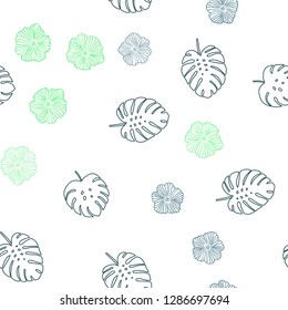Light Blue, Green vector seamless natural artwork with flowers, leaves. Abstract illustration with leaves, flowers in doodles style. Template for business cards, websites.