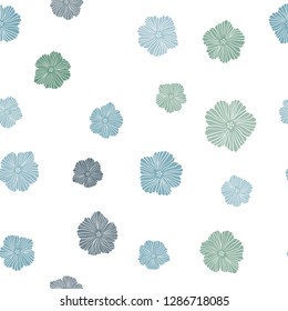 Light Blue, Green vector seamless natural artwork with flowers. Illustration with colorful abstract doodle flowers. Pattern for design of fabric, wallpapers.