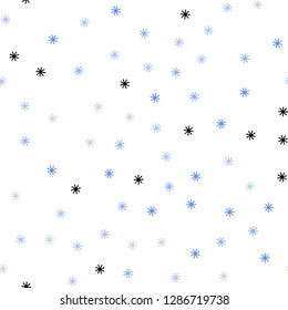Light Blue, Green vector seamless cover with beautiful snowflakes. Colorful decorative design in xmas style with snow. Template for business cards, websites.