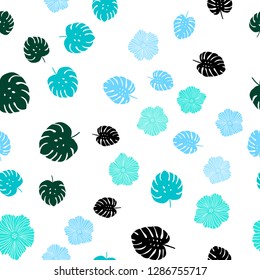 Light Blue, Green vector seamless doodle background with flowers, leaves. Shining colored illustration with leaves and flowers. Pattern for trendy fabric, wallpapers.