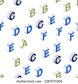Light Blue, Green vector seamless layout with 3D latin alphabet. Abstract illustration with colorful 3D latin alphabet. Texture for window blinds, curtains.