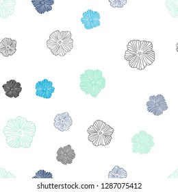 Light Blue, Green vector seamless natural background with flowers. Abstract illustration with flowers in doodles style. Pattern for trendy fabric, wallpapers.