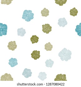 Light Blue, Green vector seamless elegant template with flowers. Sketchy doodle flowers on white background. Pattern for design of fabric, wallpapers.