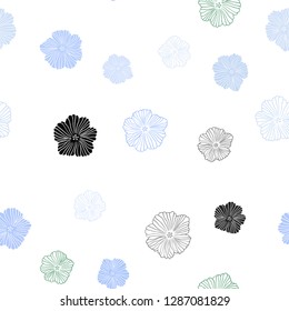 Light Blue, Green vector seamless natural pattern with flowers. Sketchy doodle flowers on white background. Pattern for trendy fabric, wallpapers.