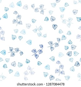 Light Blue, Green vector seamless abstract backdrop with leaves. Colorful illustration in doodle style with leaves. Pattern for design of fabric, wallpapers.