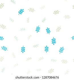 Light Blue, Green vector seamless natural artwork with leaves. Glitter abstract illustration with doodles and leaves. Texture for window blinds, curtains.