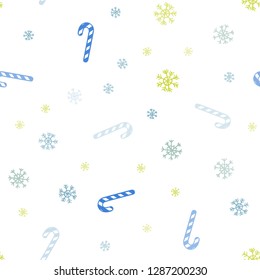 Light Blue, Green vector seamless pattern with delicious xmas candies.