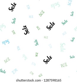 Light Blue, Green vector seamless layout with discount of 30, 50, 70%. Colorful set of  percentage signs in simple style. Backdrop for ads, leaflets of Black Friday.