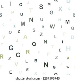 Light Blue, Green vector seamless layout with latin alphabet. Modern geometrical illustration with ABC english symbols. Design for textile, fabric, wallpapers.