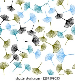Light Blue, Green vector seamless elegant pattern with leaves. Doodle illustration of leaves in Origami style with gradient. Template for business cards, websites.
