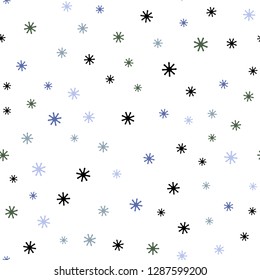 Light Blue, Green vector seamless layout with bright snowflakes. Shining colorful illustration with snow on abstract template. Pattern for trendy fabric, wallpapers.