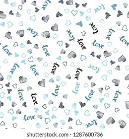 Light Blue, Green vector seamless backdrop with phrase LOVE YOU, hearts. Romantic illustration with colorful phrase LOVE YOU, hearts. Design for wallpaper, fabric makers.