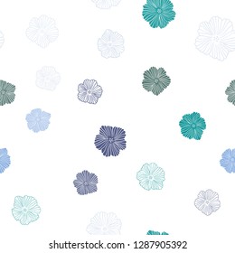 Light Blue, Green vector seamless elegant wallpaper with flowers. Colorful illustration in doodle style with flowers. Pattern for trendy fabric, wallpapers.