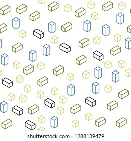 Light Blue, Green vector seamless, isometric texture in rectangular style. Modern abstract illustration with colorful rectangles. Pattern for design of fabric, wallpapers.