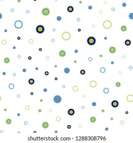 Light Blue, Green vector seamless cover with spots. Modern abstract illustration with colorful water drops. Pattern for design of window blinds, curtains.