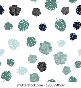 Light Blue, Green vector seamless elegant background with flowers, leaves. Abstract illustration with leaves, flowers in doodles style. Template for business cards, websites.