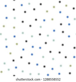 Light Blue, Green vector seamless background with xmas snowflakes. Shining colorful illustration with snow on abstract template. Template for business cards, websites.