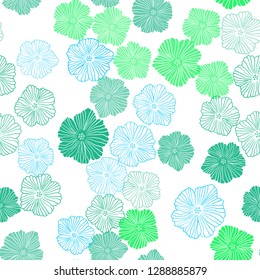 Light Blue, Green vector seamless abstract pattern with flowers. Doodle illustration of flowers in Origami style. Texture for window blinds, curtains.