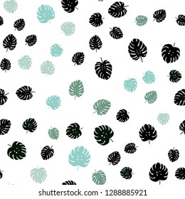 Light Blue, Green vector seamless elegant background with leaves. A vague abstract illustration with leaves in doodles style. Texture for window blinds, curtains.