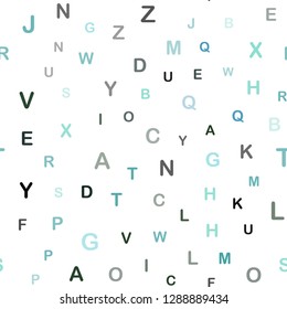 Light Blue, Green vector seamless layout with latin alphabet. Colored alphabet signs with gradient on white background. Pattern for design of fabric, wallpapers.