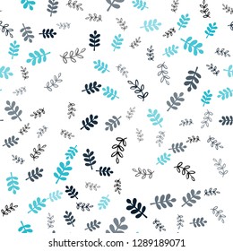 Light Blue, Green vector seamless doodle layout with leaves, branches. Illustration with doodles on abstract template. Template for business cards, websites.