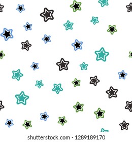 Light Blue, Green vector seamless template with sky stars. Decorative shining illustration with stars on abstract template. Pattern for design of fabric, wallpapers.