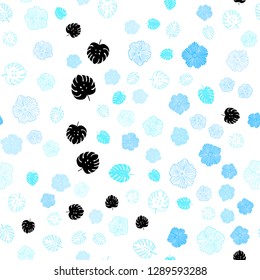 Light Blue, Green vector seamless doodle background with leaves, flowers. Doodle illustration of leaves and flowers in Origami style. Design for textile, fabric, wallpapers.