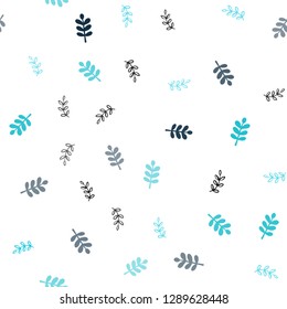 Light Blue, Green vector seamless abstract backdrop with leaves. Blurred decorative design in Indian style with leaves. Pattern for trendy fabric, wallpapers.