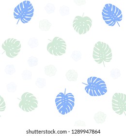 Light Blue, Green vector seamless doodle layout with flowers, leaves. Modern abstract illustration with leaves and flowers. Design for wallpaper, fabric makers.